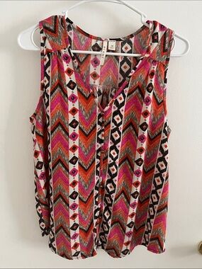 Sleeveless Chevron Print Tank Top - Pink & Orange